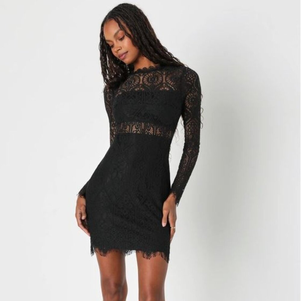Lulus Black Lace Long Sleeve Dress